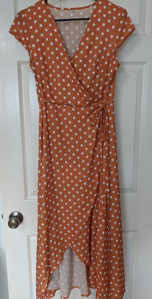 Warm orange with white polka dot retro dress